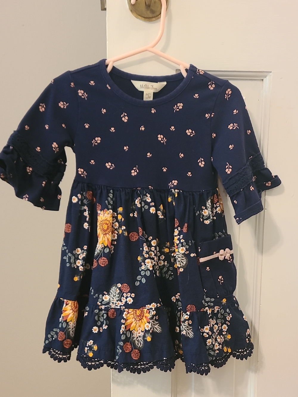 Matilda Jane Callista Floral Navy Blue Sunflower Dress (Size 2)